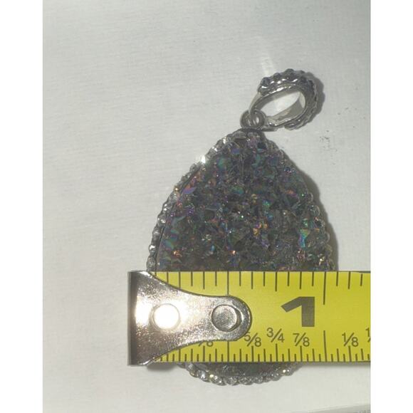 Druzy Pendant Sterling Silver Purple Blue Green Gemstone Beautiful - Picture 4 of 6